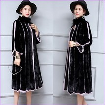 Black And Lavendar Moonlight Contrast Long Scalloped Mink Faux Fur Luxury Coat image 3