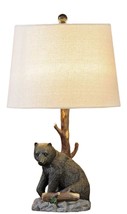 Black Bear Table Lamp 25" High with Shade and Tree Trunk Country Cottage Nature image 1