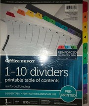 Office Depot 912-115 1-10 Multicolor Dividers Printable Table Of Content... - $11.76