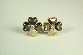 Four Hearts Grey Mother of Pearl with Cubic Zirconia Gold Plated Earrings - $45.00