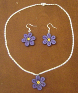   Handcrafted Purple Flower Necklace and earring Set Paper Quilled New - $24.99