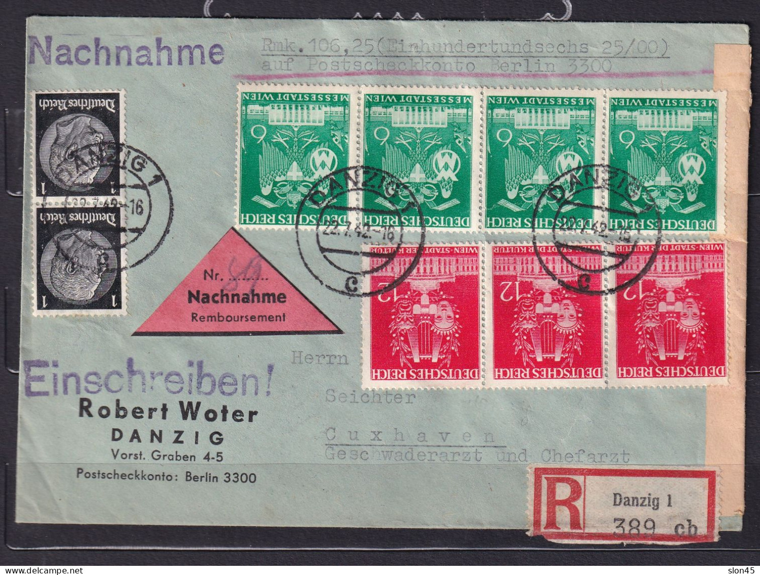 Germany 1942 Registered Cover From Poland Danzig to Cuxhaven 15466 ...