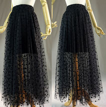 Black Polka Dot Tulle Skirt Black Long Tulle Skirt Outfit High Waisted image 3