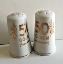 Golden 50th Anniversary Salt and Pepper Shakers Japan No H-735 Vintage - $6.99