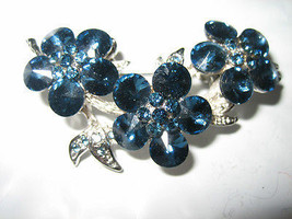 Gorgeous Dark Blue Crystal Studded Trio of Flowers Pin - $14.18