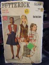 Vintage Butterick 5188 Misses Variety of Vests Pattern - Size 12 Bust 34 - $8.11