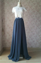 DUSTY BLUE Side Slit Maxi Chiffon Skirt Dusty Blue Bridesmaid Outfit Plus Size