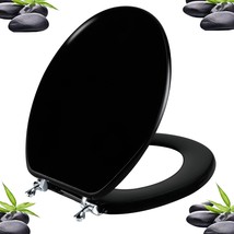 Black Round Toilet Seat, Natural Wood Toilet Seat With Zinc Alloy, Black). - $54.93