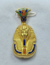 Egyptian Stamped Pendant 18K Yellow Gold King TUT ANKHAMUN Colorful 4 Gr - $519.44