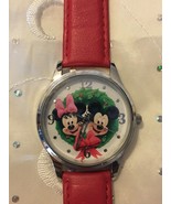  Disney Mickey Minney Mouse Christmas Holiday Watch Red Band Stainless Case - $19.95