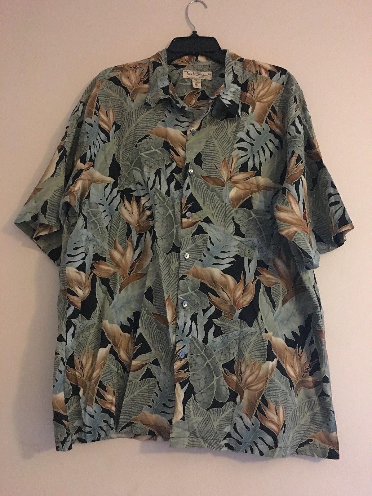 Vintage Tori Richard Hawaiian Shirt Black Green Brown Bird Of Paradise  Men’s 2XL