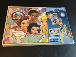 DISNEY PRINCESS TINKERBELL MINNIE MOUSE 4 WOOD PUZZLES & STORAGE TRAY NEW - $29.95