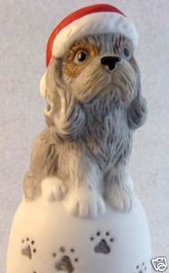 Primary image for Mournful SHAGGY DOG & PAWPRINTS Porcelain HOLIDAY Bell