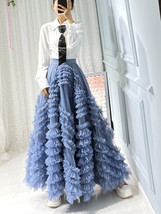  Women Tulle Mesh Tiered Maxi Skirt Outfit Dusty Blue Layered Maxi Gown Skirts