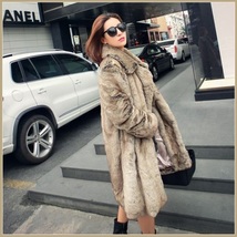 Sleek Long Full Pelt Platinum Imitation Mink Long Sleeve Thick Collar Fur Coat image 3