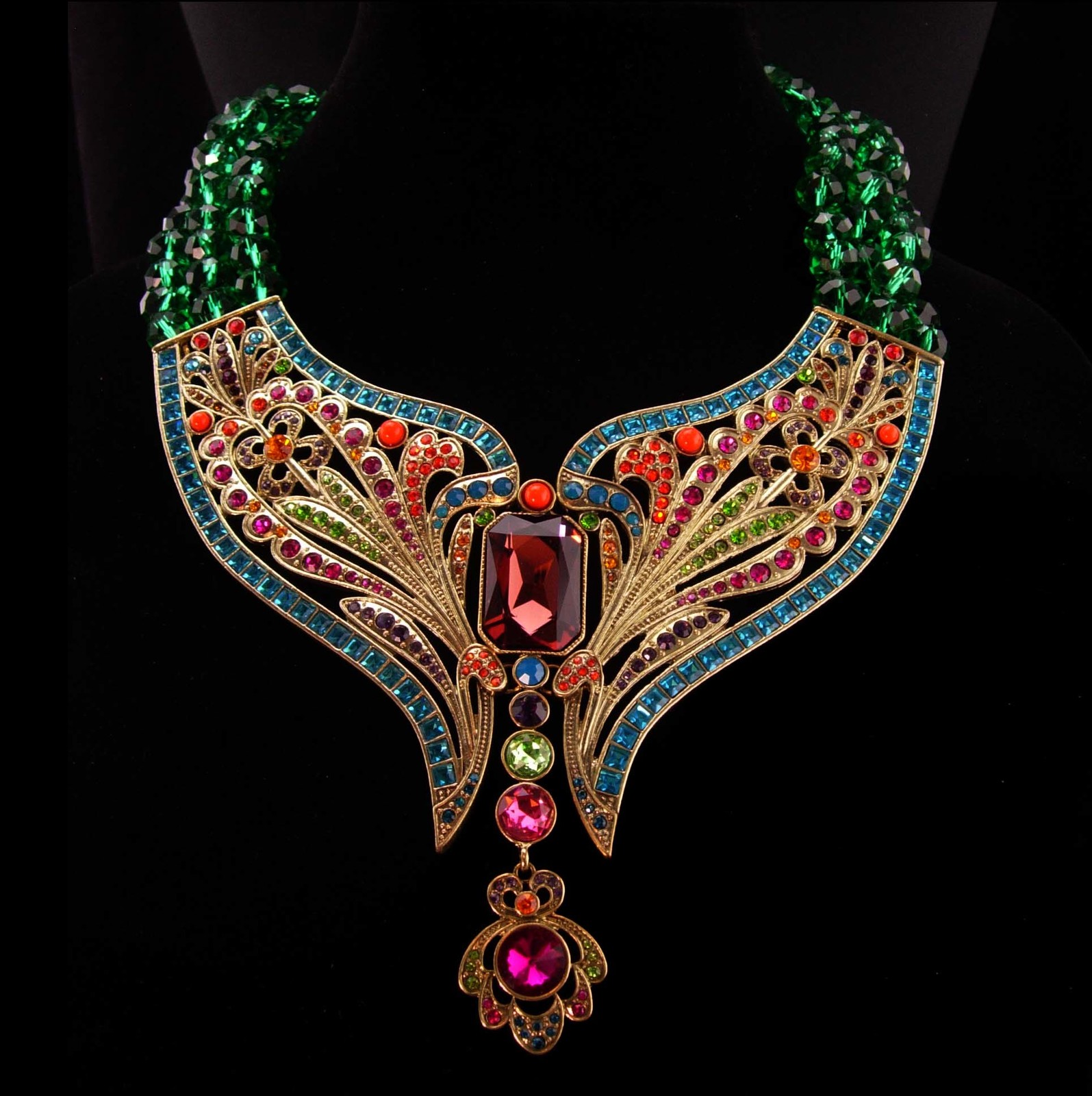 Primary image for Vintage Cleopatra necklace  Dramatic rhinestone collar Signed statement bib Godd