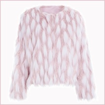 Fluffy Pink White Tufted Long Haired Faux Fur Short Coat Jacket Hidden Fasteners image 4