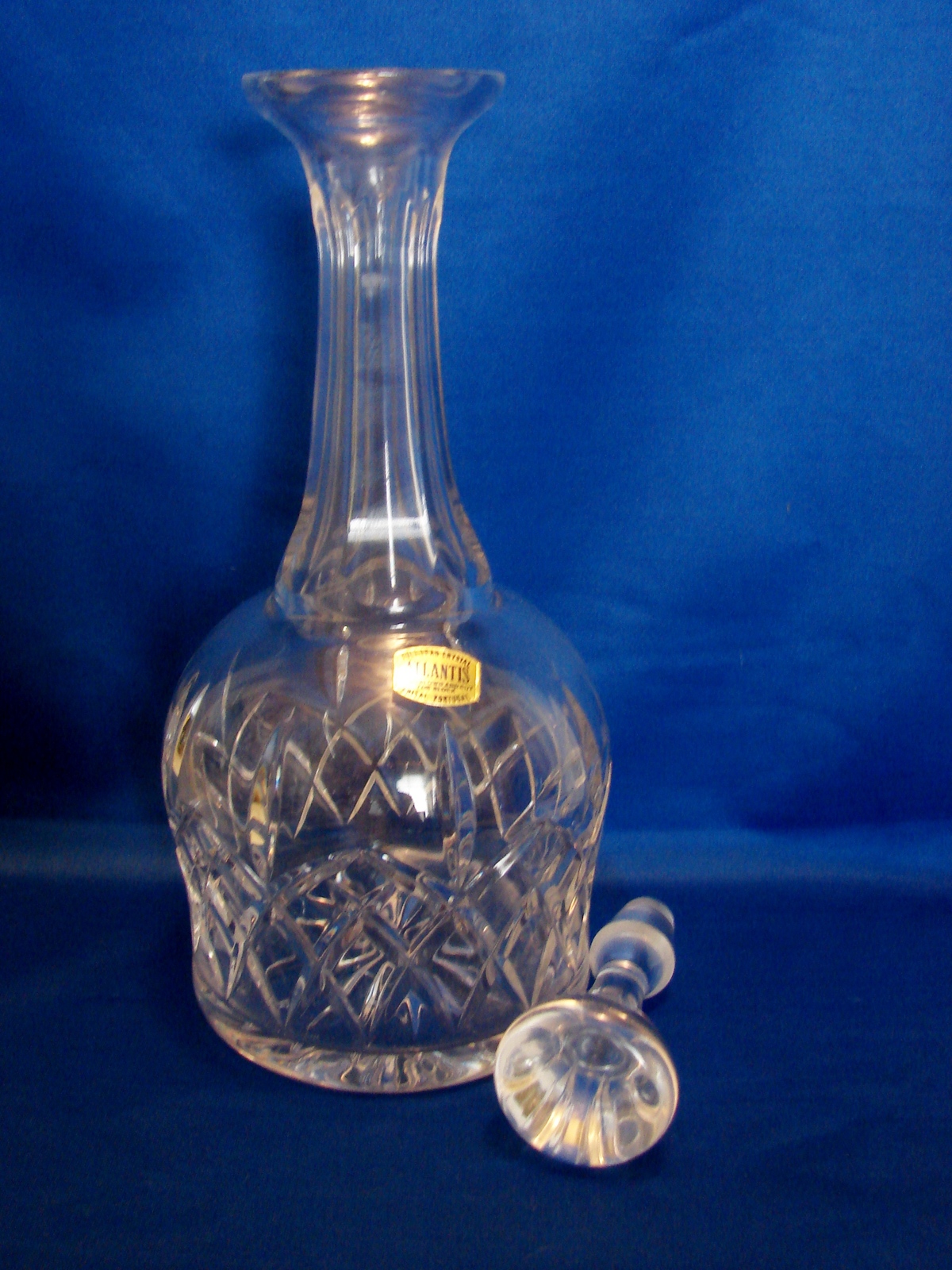 Vintage Atlantis Cut Crystal Glass Wine Decanter With Stopper, Signed, 11  1/4 Tall, Wine Carafe 