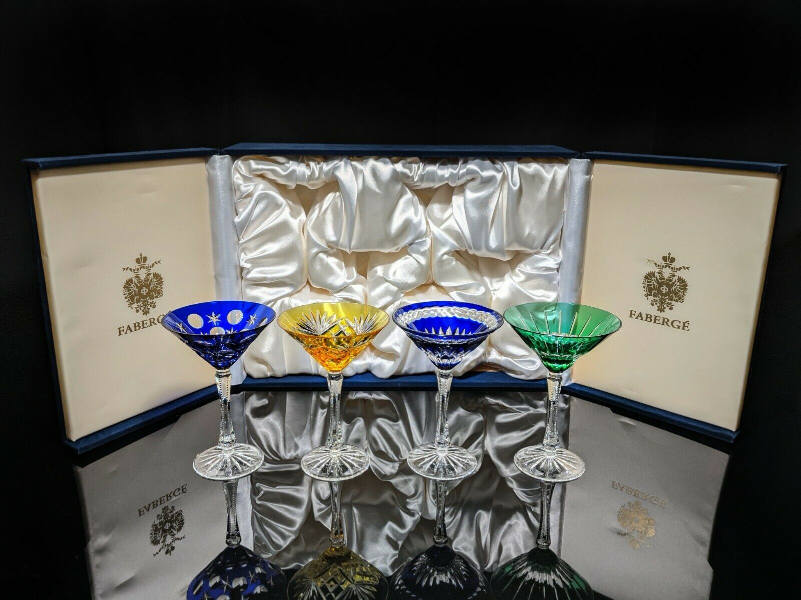 Faberge Crystal Martini Glasses Set of 4