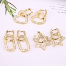 5Pairs,  Star/Oval/Heart  Dangle Earrings for Women Clear Micro Pave Jewelry Gol - $53.72