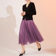 Purple Long Tulle Sequin Skirt High Waisted Christmas Holiday Skirt Outfit