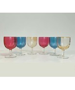 Set of 6 Bartlett Collins Coin Dot Colored Glass Goblets, Red, Blue, Yellow - $48.88