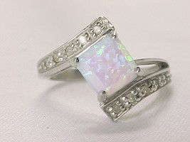 MYSTIC OPAL and 10 Diamond Accents RING in STERLING Silver - Size 6 3/4 - $95.00