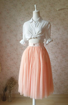 Peach Bachelorette Tulle Midi Skirt Pockets A Line Plus Size Party Tulle Skirt image 3