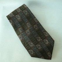 Henry Grethel Olive Green Brown Neck Tie 100% Italian Silk Geometric Str... - $27.00