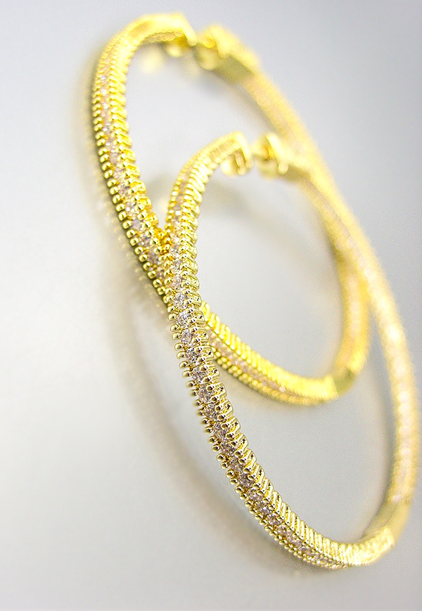 Primary image for EXQUISITE 18kt Gold Plated IN OUT Channel Set CZ Crystals 1 3/4" Hoop Earrings