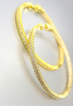 EXQUISITE 18kt Gold Plated IN OUT Channel Set CZ Crystals 1 3/4&quot; Hoop Ea... - $49.99