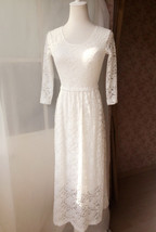 Ivory White Lace Boho Dress long Sleeve Lace Dress Easy Fitted Wedding Plus Size image 7