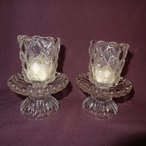 Pair PartyLite Quilted Clear Glass Votive Candle Holders 4 inch - $18.80