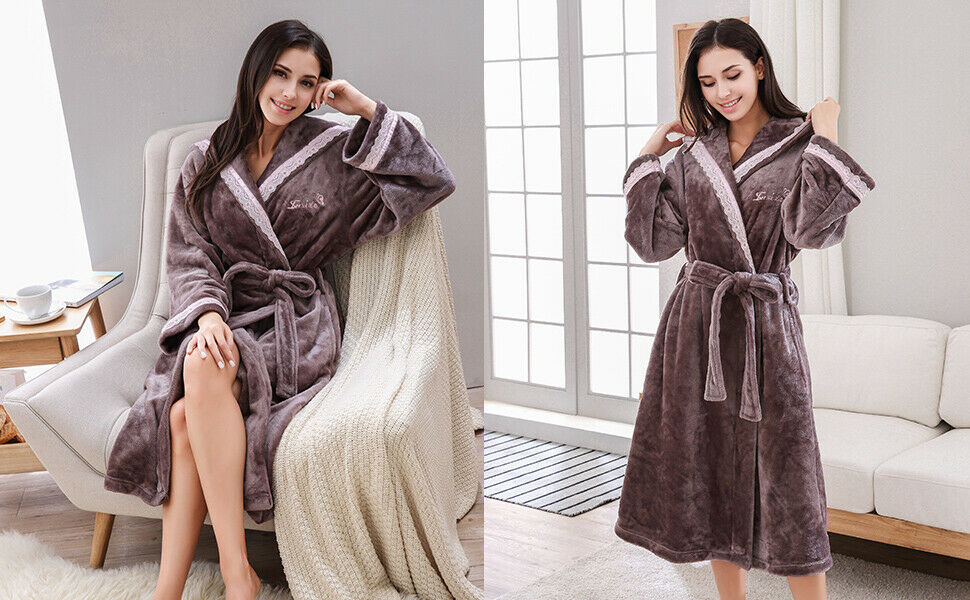 Richie House Women's Long Hooded Robe Plush Soft Warm Fleece