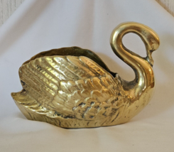 70s Solid Brass Swan Goose Figurine Planter MCM Hollywood Regency Patina... - $34.28