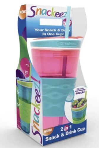 2 Snackeez - 2 In 1 - Drink And Snack Cups - As Seen On TV - Purple Pink  Teal Excellent Condition