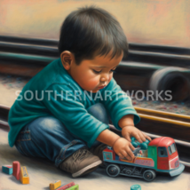 A  boy and a toy train, wall art  #1 OF 4 in this collection - $1.99