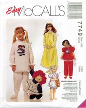 McCalls 7749 Girls PJs Pajamas Nightgown Pattern Raggedy Ann Andy Easy U... - $12.49