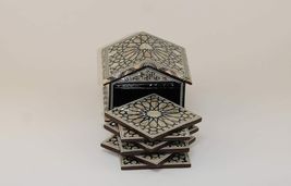 Egyptian Handmade Coasters - Set of 6 - Beech wood with inlaid Mother of... - $119.87