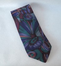 Secours Purple Teal Burgundy Neck Tie Handmade 100% Silk Abstract Floral... - $20.00