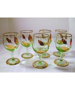 Elegant Crystal Green Wine Cordials with Gold Leaves - $14.00
