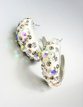 SHIMMERY Chic Alexis Aurora Borealis Crystals White Resin Hoop Earrings - $16.99