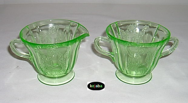 Green Parrot Depression Glass Cup and Saucer Set 