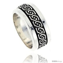 Size 9 - Sterling Silver Men's Spinner Ring Celtic Knot Design Handmade 3/8 in  - $50.81