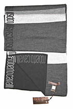 ROBERTO CAVALLI Scarves LOGO Gray BLACK Scarf 100% WOOL Sciarpa 25 x 160... - $138.57
