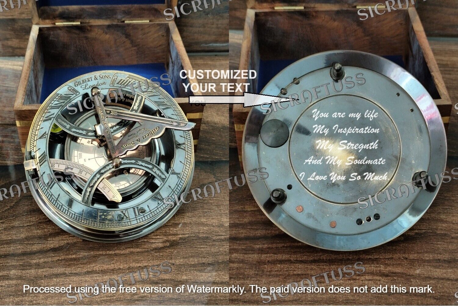 PERSONALIZED SUNDIAL COMPASS, engraved compass, custom compass
