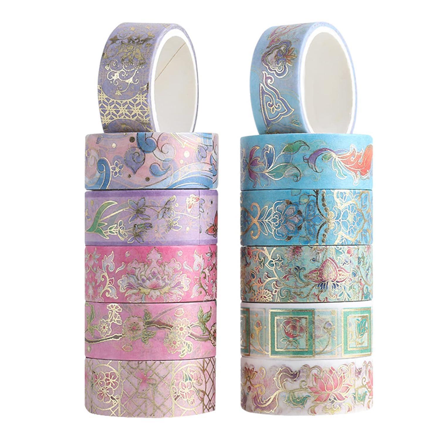 Tesuivra DIY Glitter Washi Tape Set - 12 Rolls Colored Masking