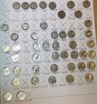 ROOSEVELT DIMES 1965 TO 2007 NOT ALL DATES AND MINT MARKS 47 PIECES Lot 11 - $8.50