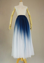 Blue White Dye Tulle Skirt A-line Tie Dye Long Tulle Skirt Plus Size Party Outfi