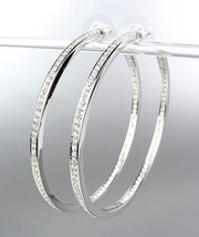 CLASSIC Thin 18kt White Gold Plated Inside Outside CZ Crystals Hoop Earr... - $49.99